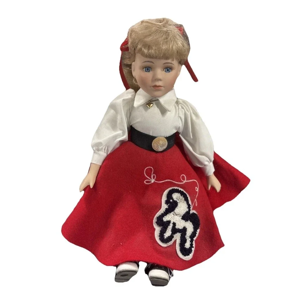 porcelain doll W/ Poodle Shirt